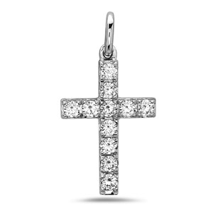 White Gold Cross Necklace with Round Diamonds