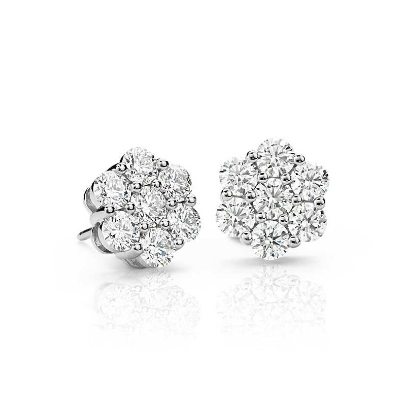 14K White Gold Flower Earrings with Diamonds