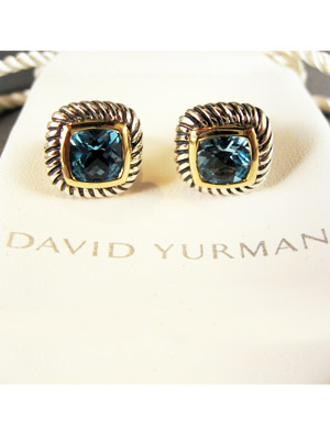 David Yurman Blue Topaz Cushion Earrings