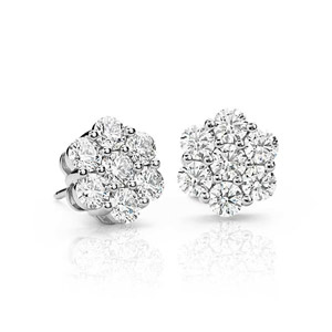14K White Gold Flower Earrings with Diamonds