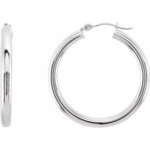 14 Karat White Gold Hoop Earrings 30 millimeter