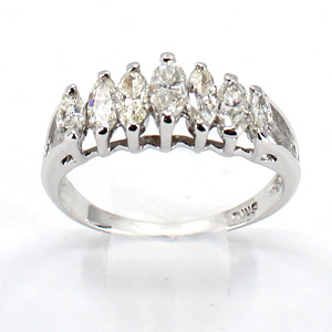Diamond Ring with 9 Marquis Diamonds 1 Ct Total 14 K White Gold