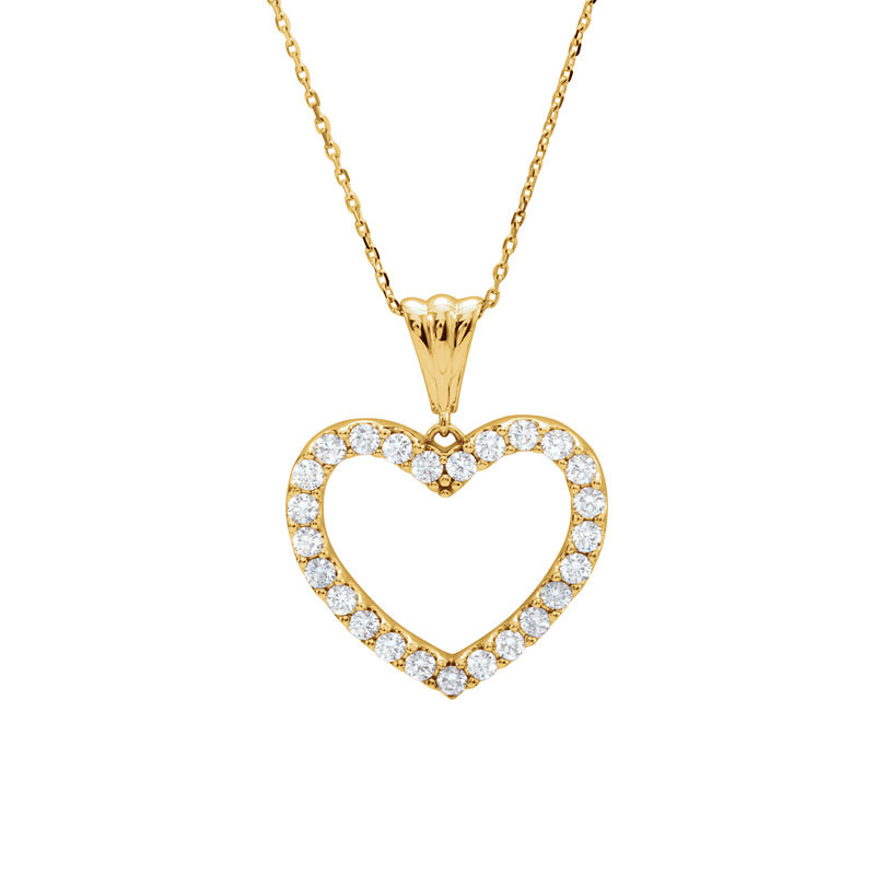 14K Yellow 1 CTW Diamond Heart 18 inch Necklace