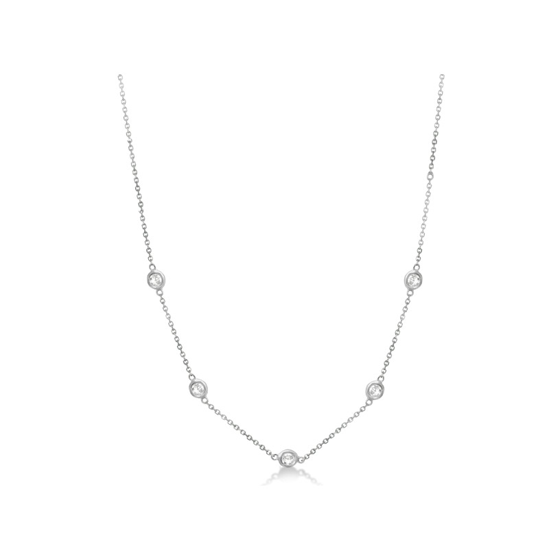 White Gold Necklace 16 inches in Length, with Five Round Diamonds
