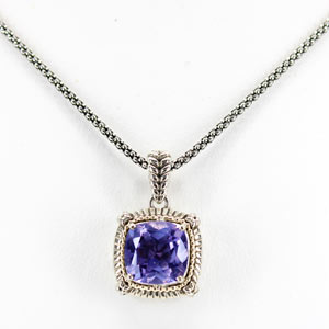 Amethyst 3.60 Carats Sterling Silver Necklace with 14 Karat Yellow Gold