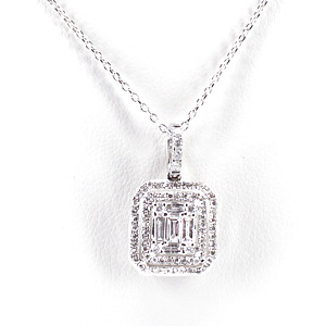 Baguette and Round Diamonds Necklace 0.55 Carats