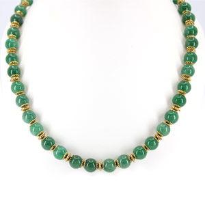 Genuine Green Jade Necklace 18 Inches Yellow Rondelles