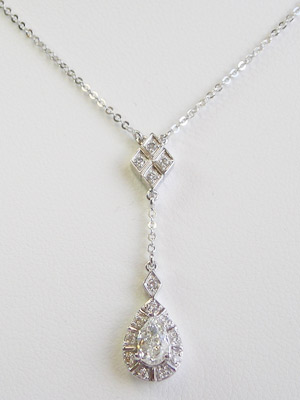 Pear Shaped Diamond Necklace 14K Gold Chain