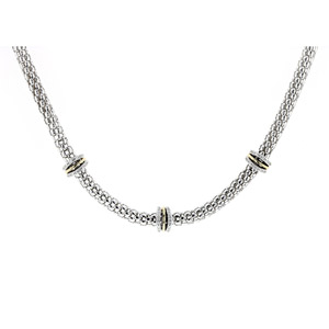 Sterling Silver 18 inches Italian Necklace with 18 Round Diamonds