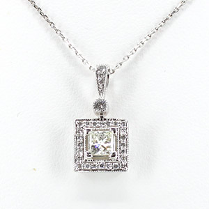 Diamond Necklace Square Pendant in White Gold