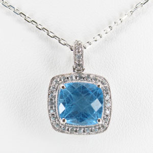 2.50 Ct Natural Blue Topaz and White Sapphires Necklace