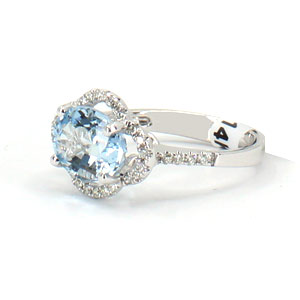 Natural Blue Oval Aquamarine Diamond Ring in White Gold