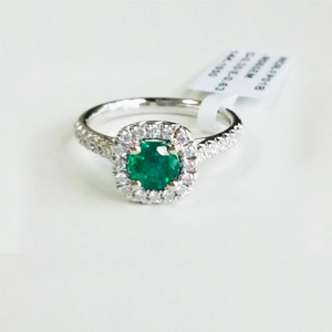 Round .63 Ct Emerald & Diamond Ring in 14K Gold