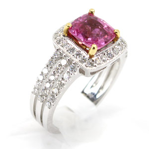 18 Karat White Gold Ring With 2.47 Carats Pink Sapphire & .78 Ct Diamonds