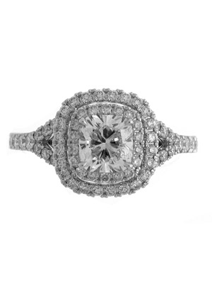 Diamond Engagement Ring 14K White Gold 1 Ct.tw Cushion Diamond .81 Ct.tw. Rounds