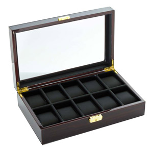 Watch Case with Ebony Wood Finish and Storage for 10 Watches