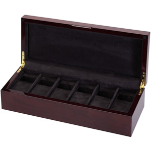 6-Watch Case in Microsuede-Lined Mahogany
