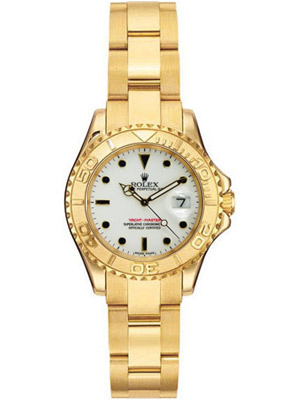 Rolex Ladies Yacht-Master 18k Yellow Gold and White Dial