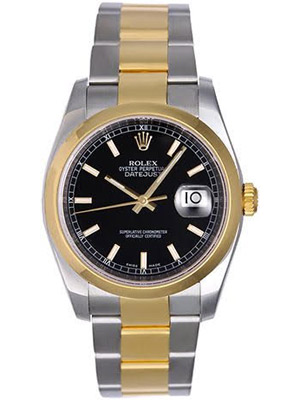 Rolex Oyster Perpetual Datejust Black Dial 36 mm men's watch 18K Gold Steel