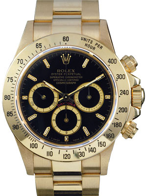 Preowned Rolex Daytona Cosmograph 18k Solid Gold Black Dial Oyster Band