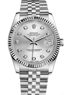 Rolex Datejust Silver Diamond Dial Jubilee Band