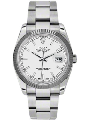 Rolex Steel Datejust 16234 Luminova Dial White Gold Bezel