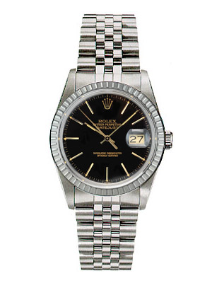 Rolex Steel Datejust Watch 16030 Black Dial Fluted Bezel